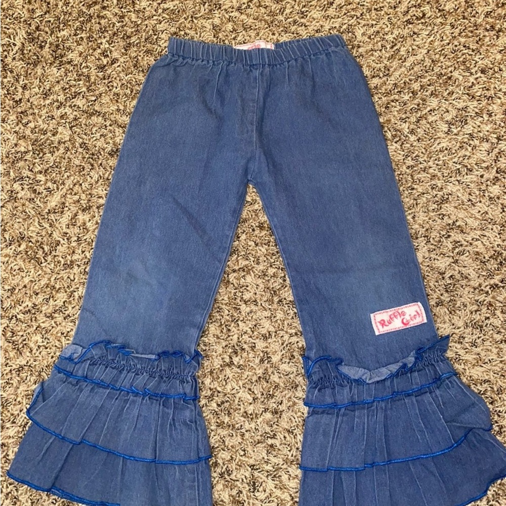 Blue Ruffle Hem Jeans - Picture 4 of 7
